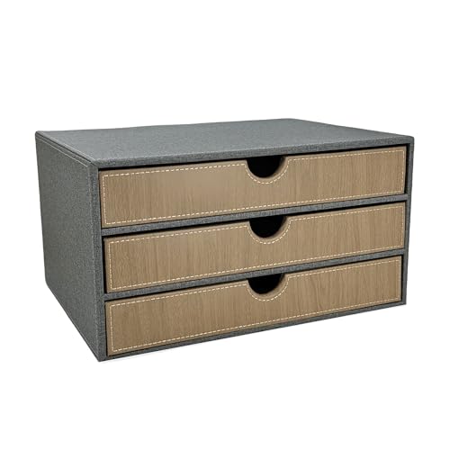 3-Drawer Leather Desk Organizer with A4 File Holder-Stackable Modular Storage Box for Office Supplies,Files,Bills & Jewelry-Space-Saving Design for Home Office,Desk & Workspace(Grey Cloth) - color: grey cloth