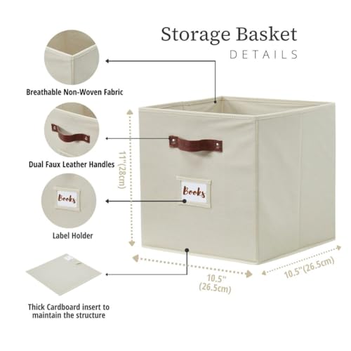 DECOMOMO Storage Bins, Cube Storage Bin with Labels, Fabric Storage Cubes for Shelves (10.5" x 11" / 6pcs, Beige) - color: Beige, size: Cube 11" / 6pcs