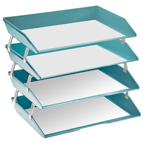 Acrimet 4 Tier Paper Letter Tray Side Load Letter Size, Office Desk File Document Organizer Plastic (Solid Green)