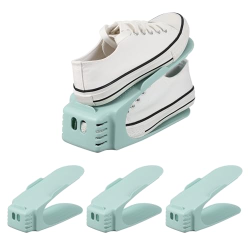 uxcell Shoe Slot Organizer 4 Pcs, 10.2x3.9x5.1 Inch Shoe Stacker Double Layer 50% Space Saver for Storage Closet Rack Organization, Light Blue - color: Light Blue