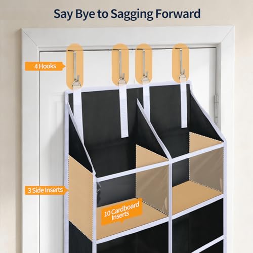 Yecaye 80lb Clear Door Hanging Yarn Storage Organizer, 10 Large Plastic Pockets & 10 Mesh Pockets Over The Door Crochet Organizer, 5 Tier Yarn Ball Storage for Knitting Needles, Black - color: Black