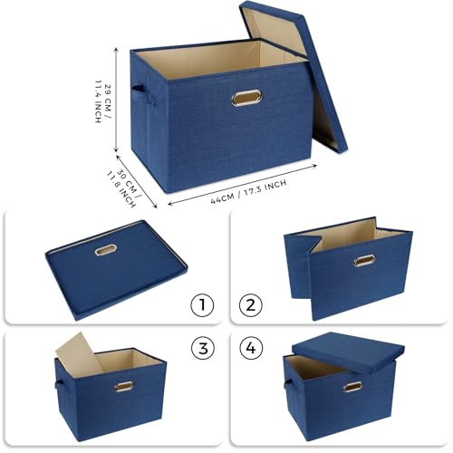 SNWDN 2 Pack Large collapsible Fabric Storage Bins with Lids Fabric storage box with lids for Household and office use (Dark Blue 17.3x11.4x11.8 inches) - color: Dark Blue, size: Large（2-Pack 17.3*11.4*11.8 Inches）
