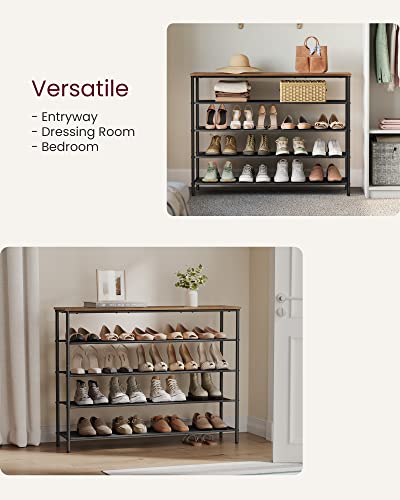 VASAGLE Shoe Rack, 5-Tier Shoe Storage Organizer for Entryway and Closet, Holds 20-24 Pairs of Shoes, 4 Fabric Shelves, Steel Frame, Industrial, Rustic Brown and Black ULBS136B01 - color: Rustic Brown + Black, size: 5 Tiers (47.2"W)