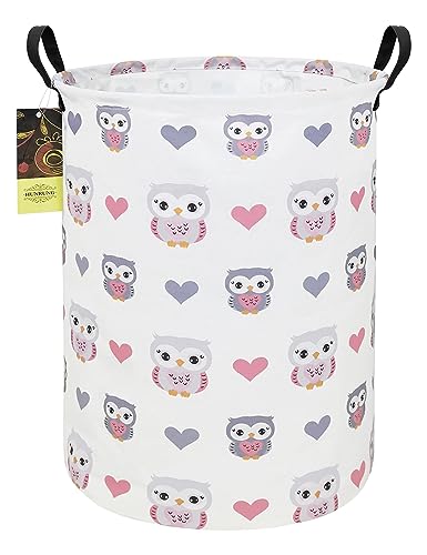 Collapsible Fabric Storage Basket, Waterproof Laundry Hamper with Handles, Round Storage Bin for Clothes Toys, Foldable Organizer for Bedroom Nursery Bathroom(Round-Love Owl) - color: Round-Love Owl
