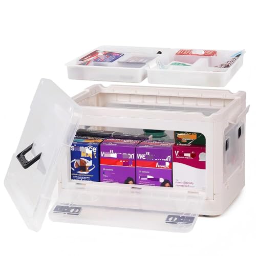 HEY FOLY 30qt Medicine Organizer Storage Box with 4-Side Opening Doors, White Foldable Medication Organizer Empty, Container Case Stackable First Aid Box for Home Storage - color: Foldable 30qt