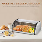 ENLOY Bread Box for Kitchen Counter, Stainless Steel Roll Top Bread Bin, Sliver Bread Storage Holder with Lid, Large Capacity Bread Keeper, 17 x 11 x 7 Inches - color: silver