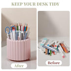 Anyoifax 360° Rotating Pen Holder 7 Slots Desk Organizer Removable Pencil Cup Plastic Art Supplies and Accessories Desktop Storage Box Caddy for Office, School, Home (Pink) - style: Stripe Pink