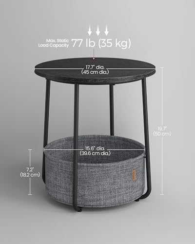 VASAGLE LILEA Collection - Small Round Side End Table, Modern Nightstand with Fabric Basket, Ebony Black and Slate Gray ULET223B01 - color: Ebony Black + Slate Gray, size: Round + 1 pack