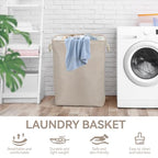 Collapsible Linen Look Fabric large Storage & Laundry Hamper with Drawstring - Durable Laundry Basket Laundry Bag Foldable Space Saving Basket Toy Basket, Dust Proof & Stackable, Beige