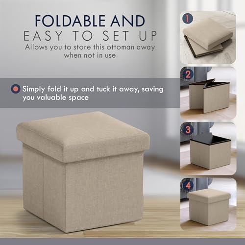 Ornavo Home Small Storage Ottoman Foldable Collapsible Cube Square Linen Ottoman Foot Rest Stool Seat, for Living Room, Bedroom, Home Office, Dorm - 12 x 12 x 12, Taupe - color: Taupe