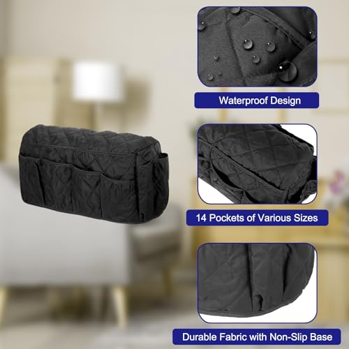 uxcell Sofa Armrest Organizer Non-Slip Armchair Caddy Waterproof Couch Remote Holder Organizers with 14 Pockets for TV Remote Control Cell Phone Magazines Sofa Organization, Black - color: Black