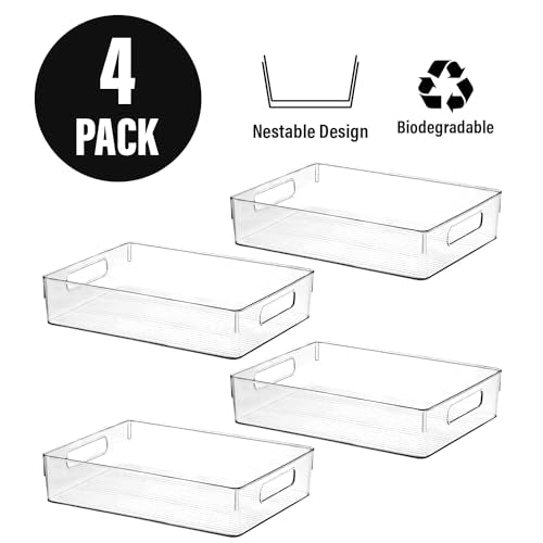 ShelfShaper Large Clear Plastic Storage Bins, Pantry Organizers and Storage Containers Fridge Organizer Bins for Organizing Home Kitchen Under Sink Bathroom Refrigerator Freezer Laundry Room - size: 12.8 x 9.7 x 3.5
