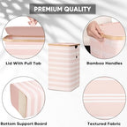 BALEINE Laundry Hamper with Lid, Tall Laundry Baskets with Bamboo Pull Handles, Large Laundry Bin with Internal Support (18 Gal/70L, Pink Pinstripe) - color: Pink Pinstripe, size: 70 liters