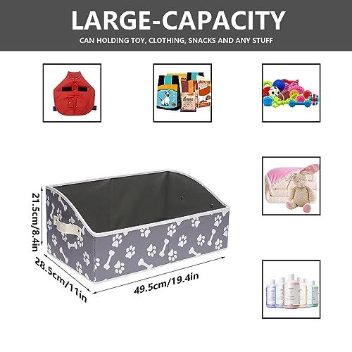 Morezi Linen-cotton blend dog toy basket and dog toy box, dog toy basket storage - Perfect for organizing pet toys, blankets, leashes, chew toys - Bone Paw - color: Bone Paw