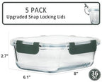 M MCIRCO [5-Packs, 36 Oz Glass Meal Prep Containers with Snap Locking Lids Glass Food Containers,Airtight Lunch Container,Microwave, Oven, Freezer and Dishwasher (4.5 Cup) - color: Gray