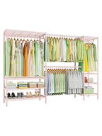 Ulif E11 Heavy-Duty Garment Rack, Metal Freestanding Clothes Rack and Closet Storage Organizer System with 8 Shelves and 4 Hanger Rods, (73.2-97.6)" W x 14.5" D x 71.2" H, Load 1034 LBS, Pink - color: Pink