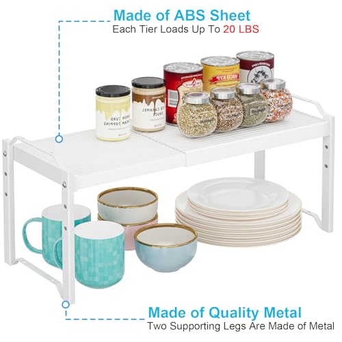 X-cosrack 2 Pack Expandable Kitchen Cabinet Shelf Organizer, Stackable Adjustable Storage Shelves for Pantry Cupboard Kitchen Counter, 20LBS Loading Capacity, Size: W*D*H=20.5 * 8.26" * 8.72" - color: White, size: 2 Pack: 12.6"-20.5"L (Material: Metal and