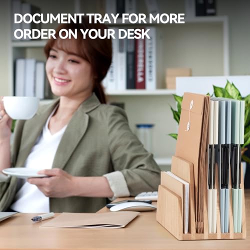 KIRIGEN Desktop File Document Holder Stand 5 Slots Mail Paper Organizer Desk Sorter Holder for File Document Organizer Stand for Home Office (5KWJJ-NA) - color: Natural, size: 5 Slots