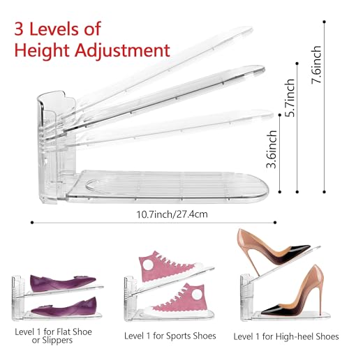 Yes!Fresh Shoe Slots Organizer, Boutique Display Style Shoe Stacker for A Pair of Shoes, Separable Shoe Rack for Closet Organization, 3 Adjustable Narrow Shoe Rack (Clear, 2 Pack) - color: Clear, size: 2 Pack