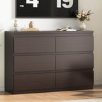 Jocoevol Modern 6 Drawer Dresser - Simply Chest of Drawers for Bedroom, Closet, Living Room, Hallway, Entryway, Wood Storage Double Dresser with Smooth Metal Rails - Retro Brown - color: Retro Brown