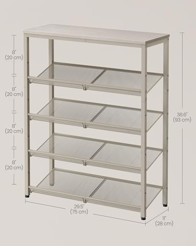 VASAGLE Shoe Rack for Entryway, 5-Tier Shoe Rack Organizer with Storage Shelves and Spacious Top, Freestanding, Adjustable, Industrial, Cappuccino Beige and Oatmeal Beige ULBS038L01 - color: Cappuccino Beige + Oatmeal Beige, size: 5 Tiers (29.5"W)