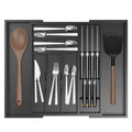 Bamboo Kitchen Drawer Organizer, Expandable Silverware Organizer with Removable Knife Block, 6-8 Slots- Utensil Holder & Cutlery Tray Drawer Dividers, 2.36" Deep for Extra Capacity, Black - color: Black