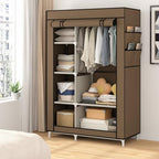Calmootey Portable Closet Organizers, Clothing Storage, Wardrobe with 6 Shelves and Hanging Rod, Non-Woven Fabric Cover with 4 Side Pockets, Brown - color: Brown