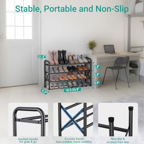 YEASHEIN 3-Tier Expandable Shoe Rack for Closet Floor, X-Frame Metal Small Shoe Rack for Entryway, Adjustable Shoe Shelf Organizer, Free Standing Shoe Racks for Front Door Entrance, Garage - Black - color: Black, size: 3 Tier