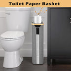 Odonata Large Toilet Paper Storage Basket with Lid, Slim Toilet Paper Organizer, Hold up to 20 Regular Rolls or 15 Mega Rolls. (Grey, 49L) - color: Grey