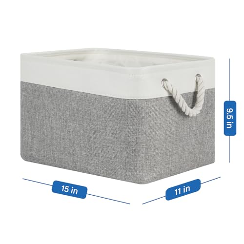 Temary Storage Baskets 4Pack Fabric Storage Bins Clothes Baskets with Rope Handle, Decorative Basket for Gift, Blankets (White&Gray,15x11x9.5 inch) - color: white&grey, size: 15"L x 11"W x 9.5"H