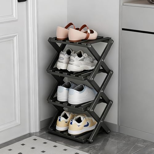 Vertical Black Shoe Rack Small, 4 Tier Portable Folding Shoe Storage Rack, Without Installation Free Standing Shoe Rack for Corridors, Bedrooms Living Room Corner and Small Spaces - size: 4 Tier&Black