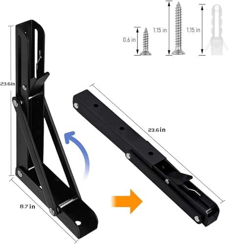 Folding Shelf Brackets 24 inch 4 Pcs - DIY Wall Mounted Shelf Bracket for Garage Workstation, Stuff Supports, Plant Stand - Heavy Duty Metal Collapsible Floating Shelf Bracket Black - size: 24 Inch- 4 Packs
