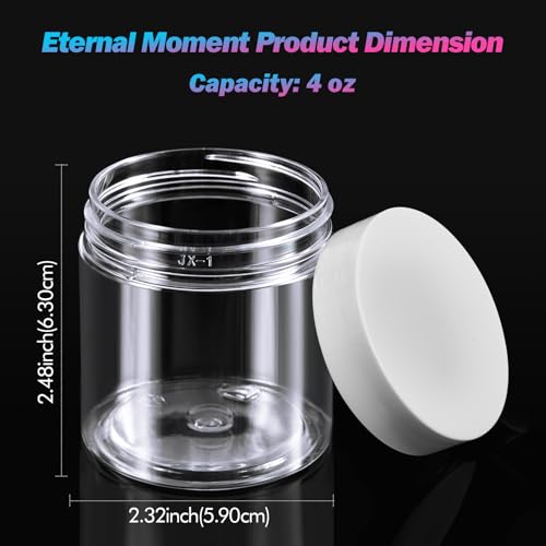 50 Pack 4 OZ Plastic Jars Round Clear Cosmetic Container with White Lids, Eternal Moment Slime Jars for Lotion, Cream, Ointments, Makeup, Eye shadow, Rhinestone, Samples, Pot, Travel Storage - color: White Lid, size: 4 Ounce