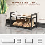 2-Tier Expandable Shoe Rack,Adjustable Shoe Shelf Storage Organizer Heavy Duty Metal Free Standing Shoe Rack for Entryway Closet Doorway (Black) - size: 2 Tier