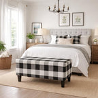 HomePop Large Upholstered Rectangular Storage Ottoman Bench with Hinged Lid, Black Buffalo Plaid - color: Black Plaid