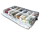 12 Cells See Through Underbed Shoes and Boots Storage Bag Organizer with Black and White Flower (Black) - 40.9x24.4x5.51 Inch - color: black
