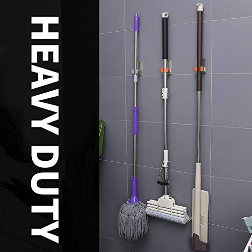 Broom Holder Wall Mount, 4 Pack Orange Stainless Steel Mop and Broom Organizer, Heavy Duty 15 Lbs Self Adhesive Tool Hanger, No Drill Broom Hooks for Garage, Kitchen, Bathroom Organization - color: Orange (4 Pack)