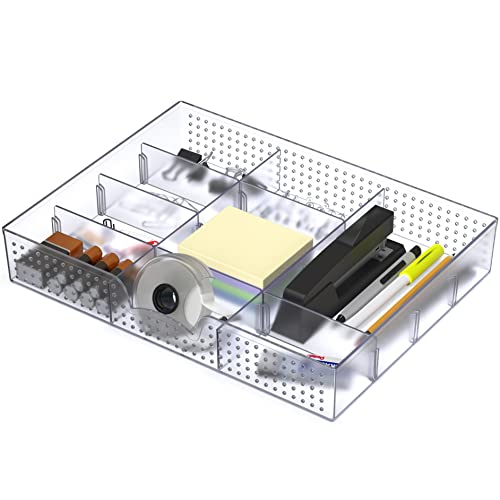 Simple Houseware Drawer Organizer Tray with 9 Adjustable Compartments, Clear - color: Clear, size: 1 Pack
