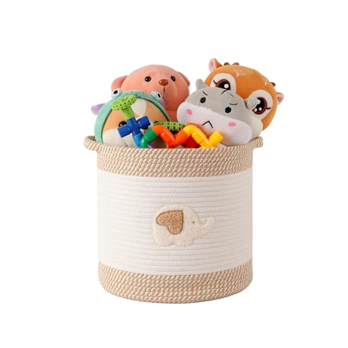 INough Toy Storage Baskets Woven Cotton Rope Storage Basket for Kids, Blanket Baskets for Living Room Toy Basket Box Toys Organizer with Embroidery Decor Cute Baskets for Nursery, Playroom (Elephant) - color: Elephant, size: Medium