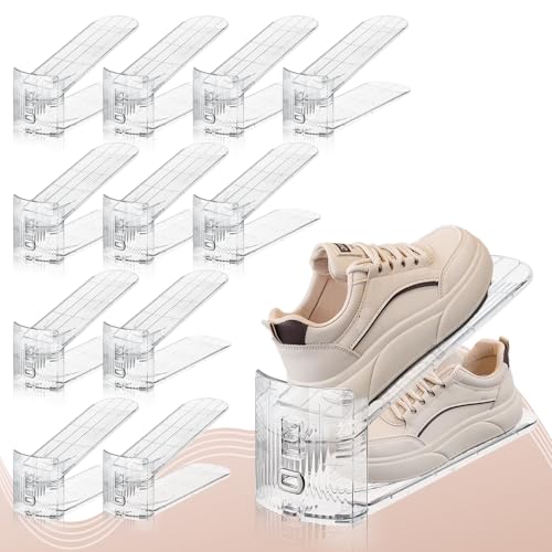 FENRUNXU Shoe Slots Organizer for Closet,12PACK Shoe Stacker Shoe Rack Organizer for Closet Space Saver Storage Shoe Holder Organization(Transparent) - color: Transparent, size: 12 Pack