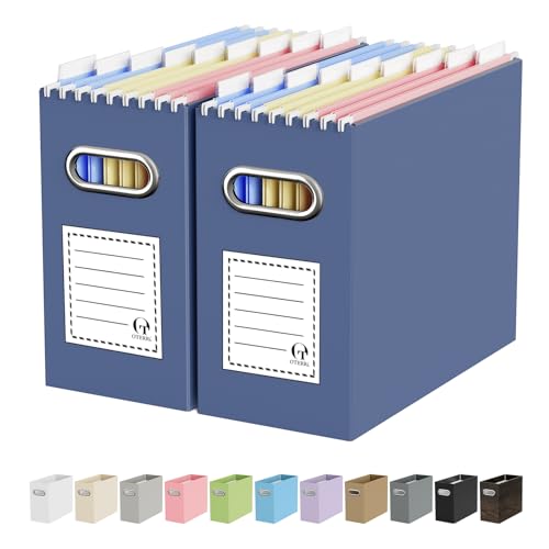 Oterri Cardboard File Organizer Box for Hanging File Folders Letter Size,File Box for Computer Desk,File Cabinet,Working Home,Office,Classroom (Navy, Letter Size - 2 Packs) - color: Navy, size: Letter Size - 2 Packs