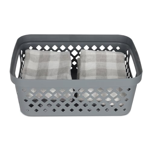 Glad Plastic Storage Basket Set, Value Pack of 6 | Open Storage Bins for Shelves, Bathroom, Pantry, Closet | Nesting Organizer Boxes with Handles, 2 Gallon, Grey - color: Grey, size: 2 Gallon