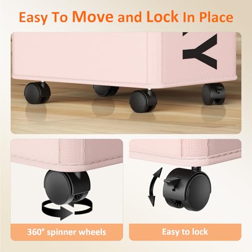 Optish Pink Laundry Basket with Wheels, Dorm Room Essentials for Girls, 90L Rolling Laundry Hamper with Wheels and Removable Mesh Bag for Clothes, Bedroom, Bathroom, College - color: Pink