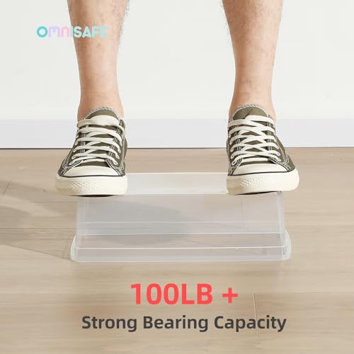6 Quart Stackable Plastic Storage Shoebox, BPA-Free Nestable Container with Latching Lid to Organize Shoes, See-Through Box for Home and Office, Multi-Purpose Clear Bins (Transparent, 8 Pack)