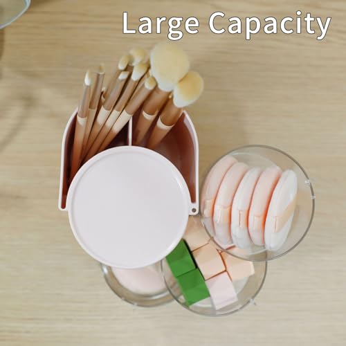 FABROK 3-Layer Hair Accessories Organizer with Brushes Holder, Rotating Small Jewelry Box for Hair Ties Clip Earring Necklaces, Bathroom Vanity Desktop Organizer Case for Cotton Swab(Pink) - color: Pink, size: 3-Layer