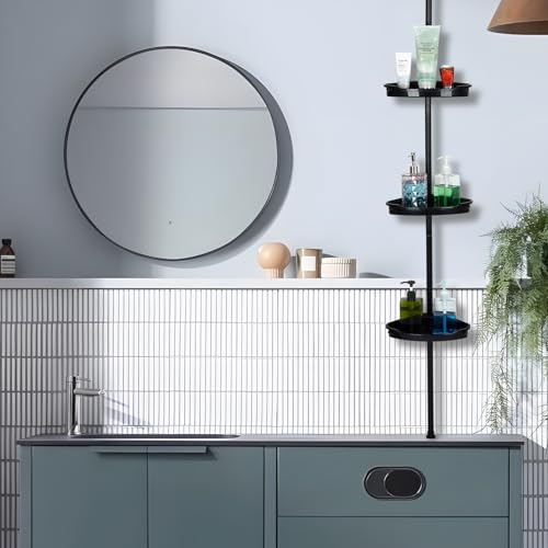 No-Drill Corner Shower Caddy Tension Pole, Rust-Resistant Bathroom Storage Organizer with 4-Tier Adjustable Shelves & Rubber Pad, 101.6''- 122'' Height, Black - color: Black