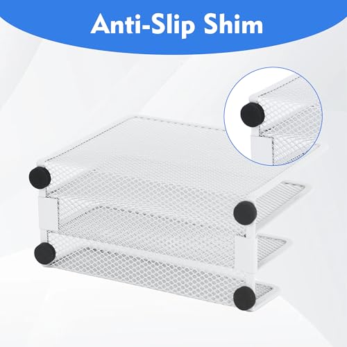 EASEPRES Desk Mail Organizer, Office Small Desktop Metal Mesh Envelope Letter Sorter Paper File Holder Organizer with 3 Vertical Upright Compartments, White 2 Pack - color: White, size: 2 Pack