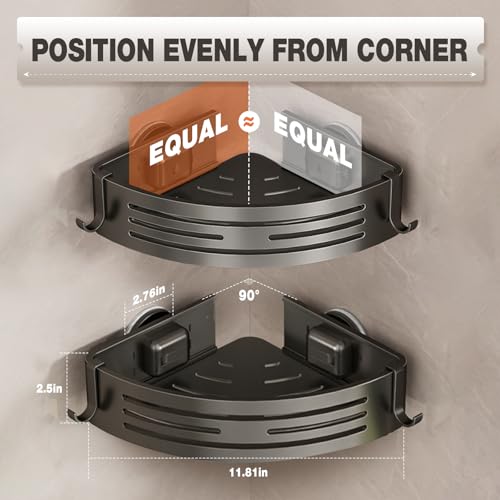 Conworld Corner Shower Caddy with Suction Cups, Shower Suction Shelf With Towel Bar, Wall Bathroom Shower Organizer Corner with Hooks, No-Drilling Removable (Aluminum, 2-Pack, Gunmetal Gray) - style: Gunmetal Gray-（With towel bar）