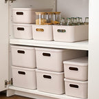 Yishyfier Plastic Storage Baskets With Lid Organizing Container Lidded Knit Storage Organizer Bins for Shelves Drawers Desktop Closet Playroom Classroom Office (M+2S, Light grey) - size: M+2S