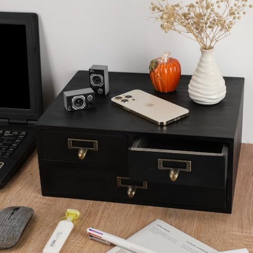 Wooden Storage Box Apothecary Drawers Vintage Wooden Box Wood Desktop Organizer Countertop Drawers Library Card Catalog Cabinet Apothecary Cabinet（BLACK 03） - color: BLACK03